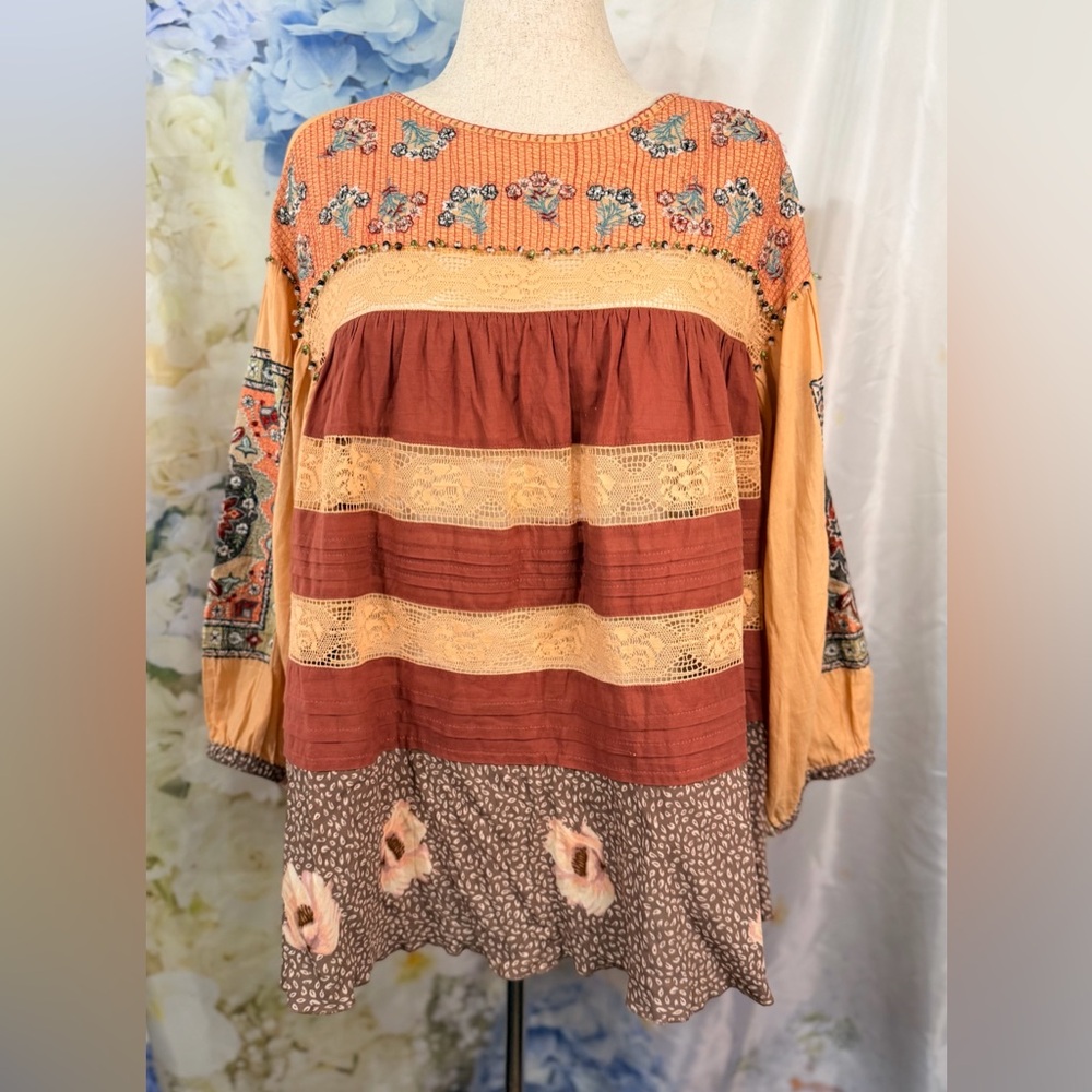 Bohemian Floral Patchwork Pleated Unconventional … - image 1